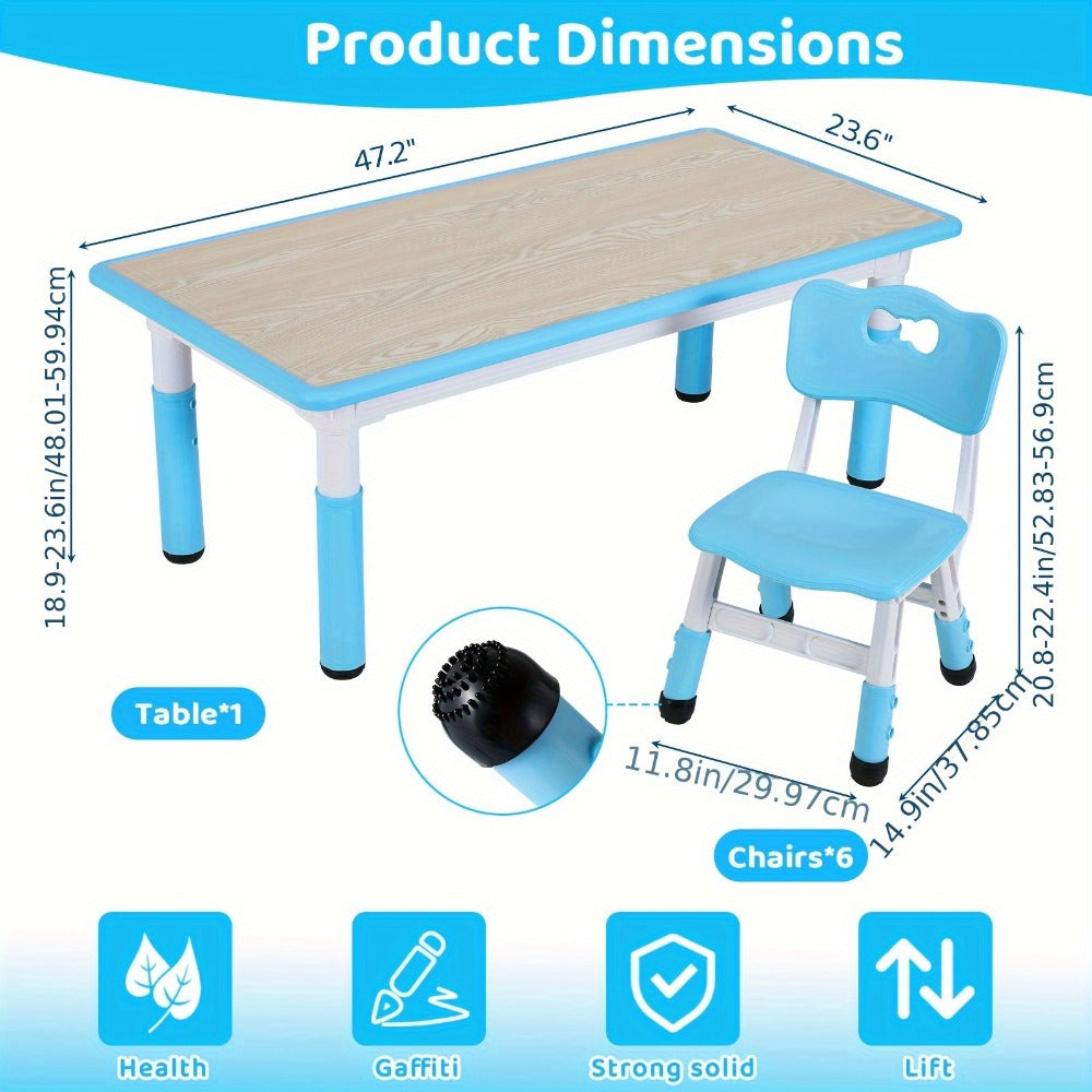 Adjustable Tables And 6 Chair Suits, Game Activity Table Sets With Graffiti Desktop, Preschool Table For Reading, Drawing, Eating, For Boys And Girls Halloween Christmas Gifts