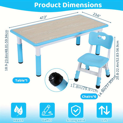 Adjustable Tables And 6 Chair Suits, Game Activity Table Sets With Graffiti Desktop, Preschool Table For Reading, Drawing, Eating, For Boys And Girls Halloween Christmas Gifts