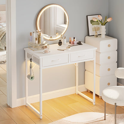 Vanity Small Desk with Light - Fiber Drawers & Adjustable, Easy Assembly, Laptop In Home, Study Or Work, Adjustable