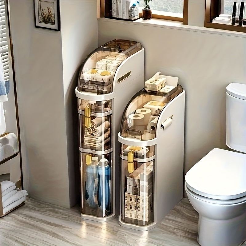 7" Narrow Tall Bathroom Floor Storage Cabinet, Freestanding Slim Storage Rack with Clear Drawers, Space Saving Storage Cabinet for Small Sapce, 3 Tier
