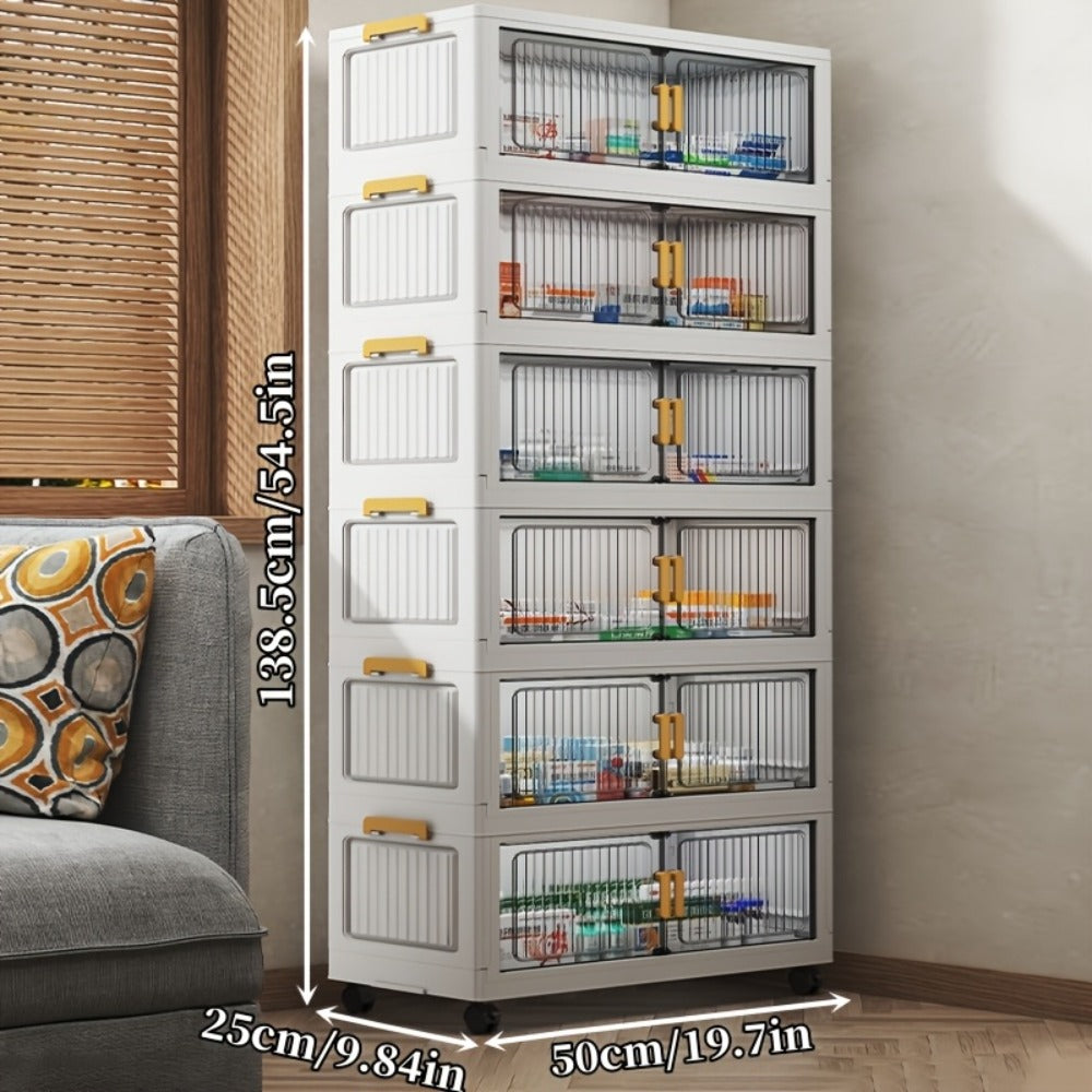 50CM-19.7" Large Capacity Foldable Medicine Cabinets with Lid, 3/4/5/6 Tier Stackable Medicine Box/Organizer with Casters, Multi-Purpose Cube Storage, Toilet Paper Storage Container, for Home, Office, Dorm Organization & Storage (Transparent)
