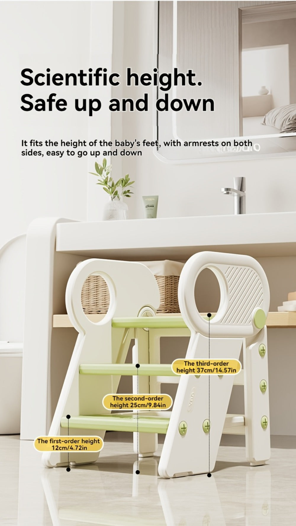 Kids Step Stool for Bathroom Sink Kitchen Counter, Adjustable 3 Step Stool for Toddler Toilet Potty Training Toilet Stool with Handles, Non-Slip Kids Step Ladder Learning Helper Tower
