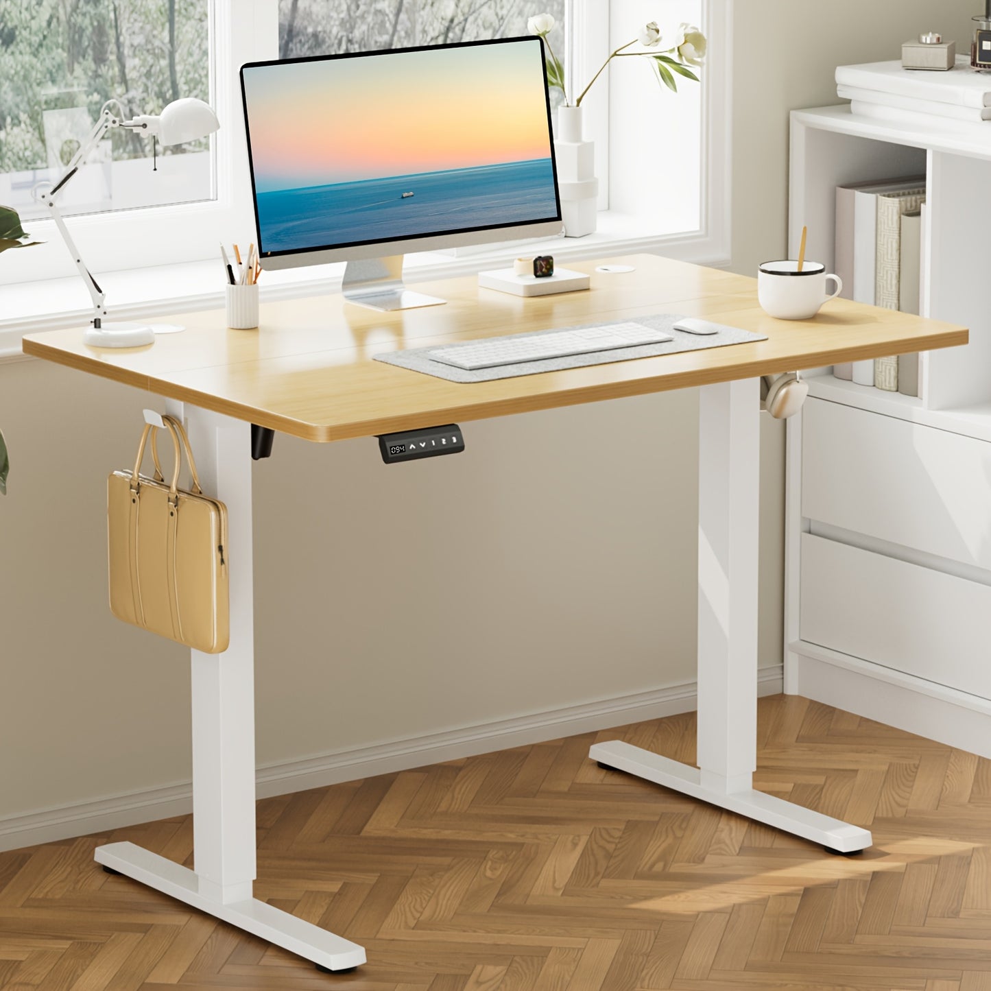 Standing Desk, Adjustable Height Electric Sit-Stand Computer Table, 40×24, 48×24, 55×24, 63×24 Inch Ergonomic Rising Desk for Work, Office, Home, Modern Motorized Lift Gaming Desktop Workstation