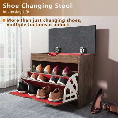 23.62 Inch Shoe Cabinet, Integrated Multifunctional Shoe Cabinet for Lobby, Bedroom, and Corridor, with 3 Layers of Storage Space, Leather Soft Bag Cushion, Convenient and Movable, Easy to Install Gift Suitable for Giving.