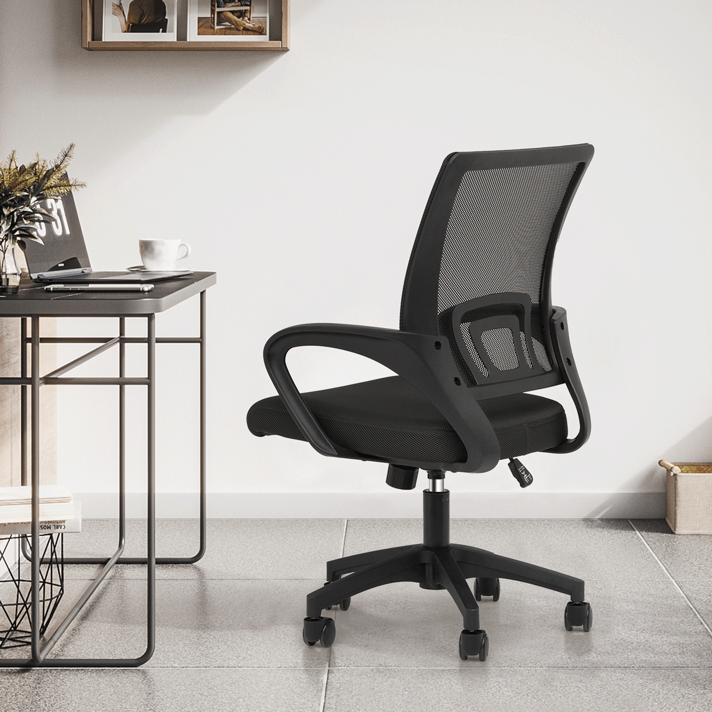 Mesh Office Home Chair, Mid Back Ergonomic Rolling Swivel Chair with Padded Seat and Armrest