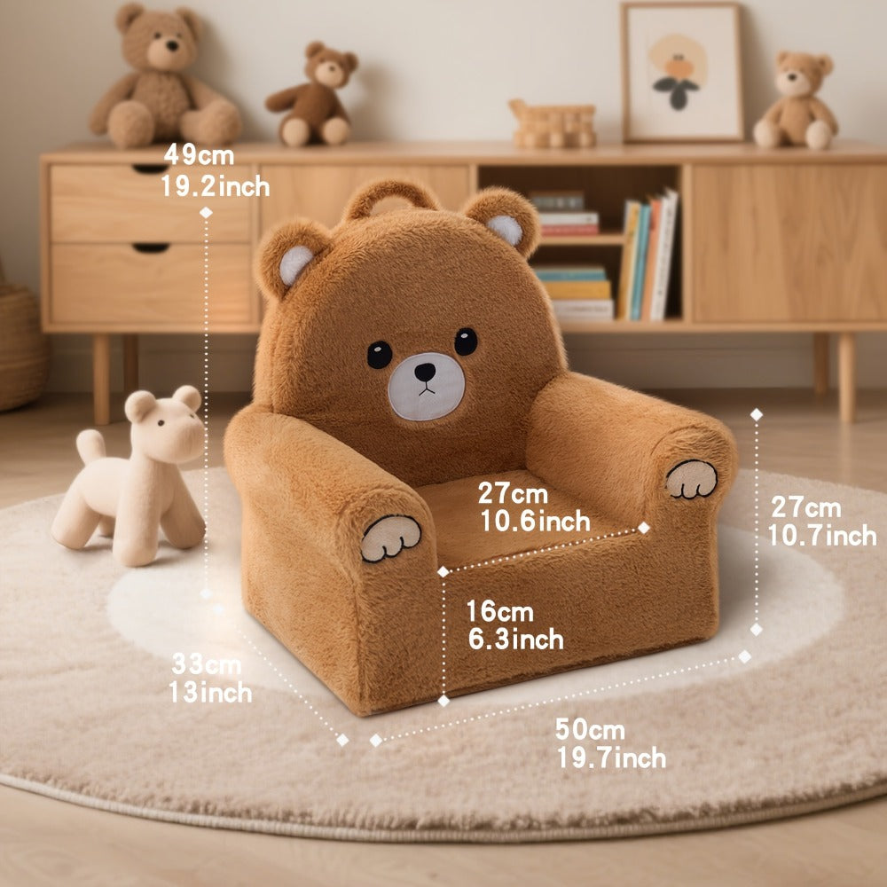 Kids Sofa & Armchair, Teddy Bear Recliner for Toddlers, Memory Foam Padded Reading Nook Chair, Supportive Animal Lounge Chair for Kids, Soft Brown Plush Nursery Seating for Boys & Girls