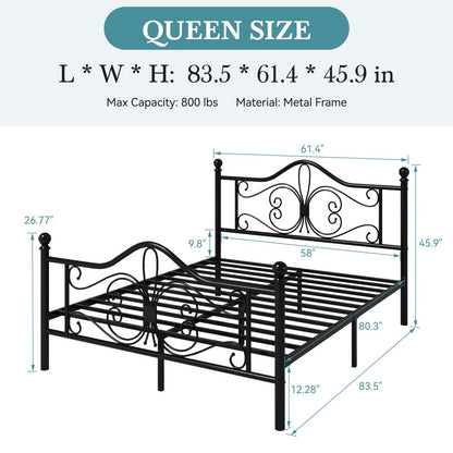 Metal Platform Bed Frame with Butterfly Pattern Headboard & Footboard – No Box Spring Required, Easy Assembly | Modern Decorative Bed Frame for Bedroom | Furn Mivo