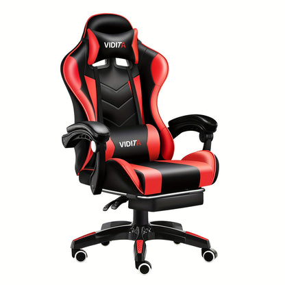 Ergonomic High-Back Gaming Chair with Footrest - PU Leather Reclining Office Desk Chair Suitable for E-Sports, Adjustable Swivel Lumbar Support & Racing Style Gamer Chair