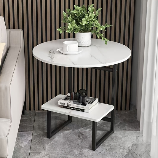 Modern Light Luxury Easy Metal Side Table with 2-Layer Storage Shelf - Compact Living Room, Bedroom And Sofa/Bedside Coffee Table, Sturdy Black Metal, Space-Saving Decor Table, Easy to Assemble, Suitable for Home, Living Room, Sofa, Bedroom