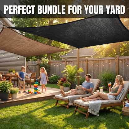 2 Pack Shade Cloth Black & Coffee Sun Shade Sail UV Block Outdoor Patio Garden Privacy Screen