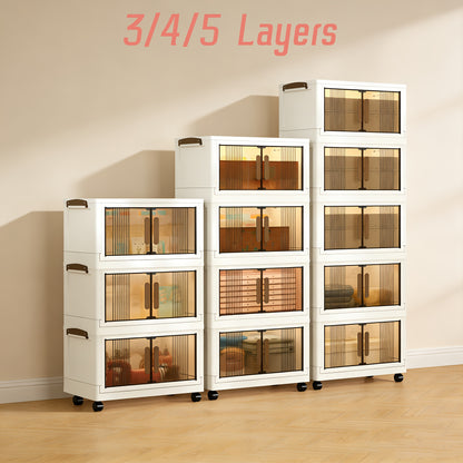 [Mother's Day Gift] 29-Gallon Storage Cabinet, 3/4/5 Layer Foldable Plastic Drawers With Wheels, Transparent Stackable Organizer Box, Suitable For Bedroom, Living Room, Mother's Day Gift