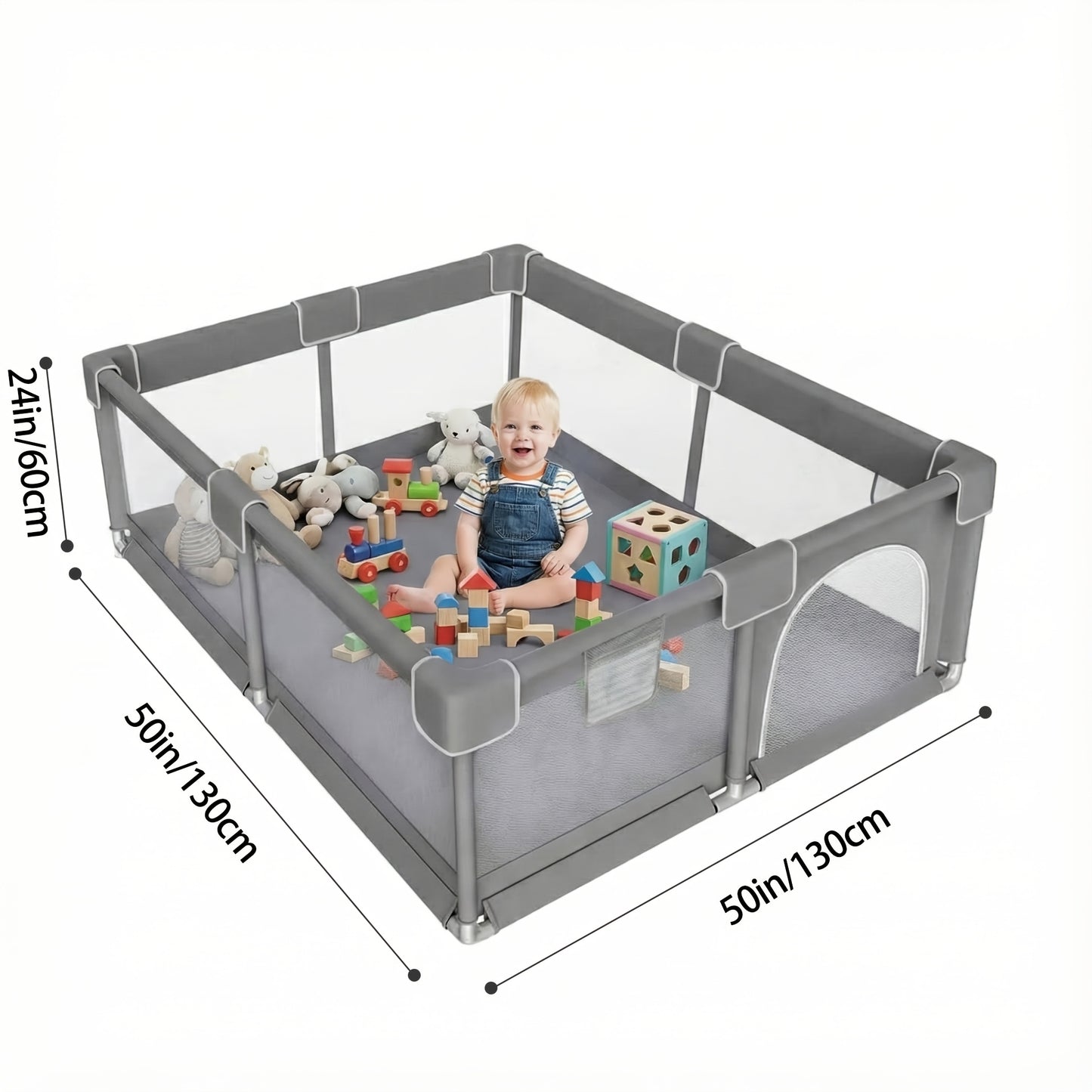 Baby Playpen shown in the Grey, 50"X50" option