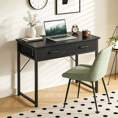 32" Small Computer Desk & Vanity Table with 2 Drawers & Headphone Hook – Compact Writing Desk for Home Office, Bedroom & Study, Modern Space-Saving Design, White or White-Gold