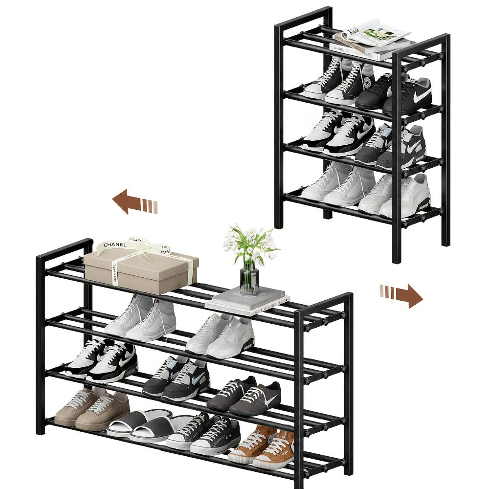 Expandable Shoe Rack 2 3 4 Tier Adjustable Metal Shoe Organizer - Heavy Duty Freestanding Shoe Shelf for Closet, Entryway, Mudroom, Bedroom & Garage | Space Saving Black Shoe Storage