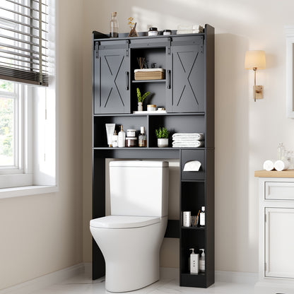 Bathroom Storage Cabinet shown in the Black, Sliding Doors option