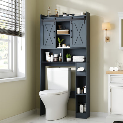 Bathroom Storage Cabinet shown in the Blue, Sliding Doors option