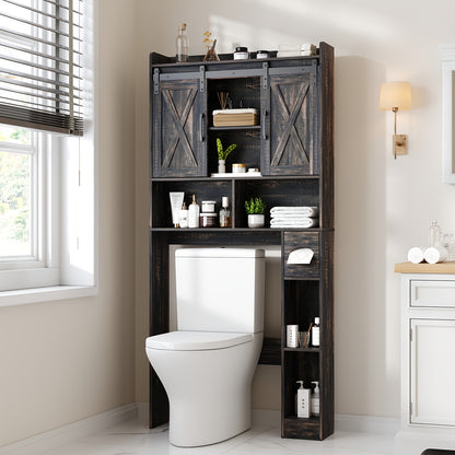 Bathroom Storage Cabinet shown in the Maduro, Sliding Doors option