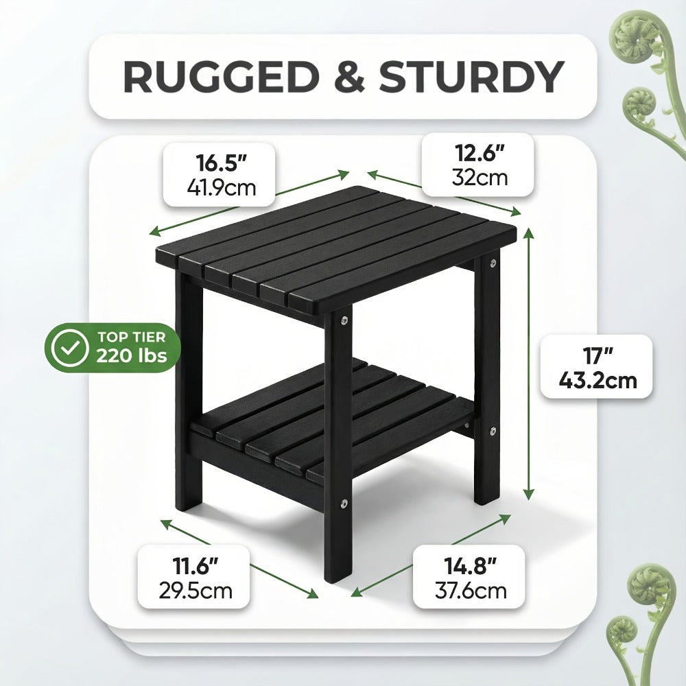 Adirondack Side Table HDPE Outdoor Weather Resistant Square End Table – Patio Backyard Pool Beach Indoor Use, Easy Maintenance (Black, White, Grey, Brown)