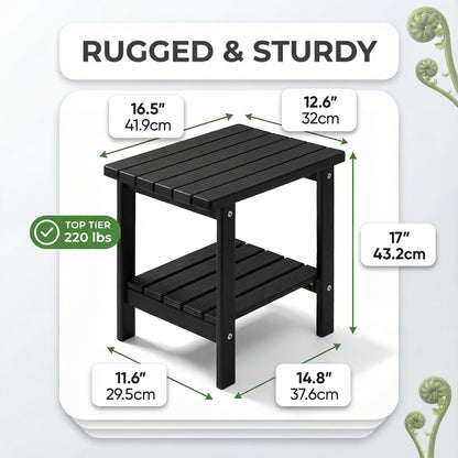 Adirondack Side Table HDPE Outdoor Weather Resistant Square End Table – Patio Backyard Pool Beach Indoor Use, Easy Maintenance (Black, White, Grey, Brown)