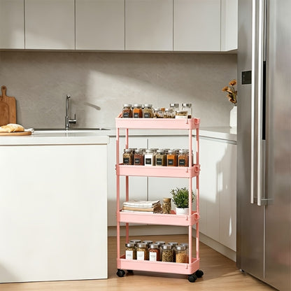 4-Tier Slim Rolling Storage Cart with Wheels – Space-Saving Mobile Organizer Tower Rack for Kitchen, Bathroom, Bedroom, Laundry Room & Apartment