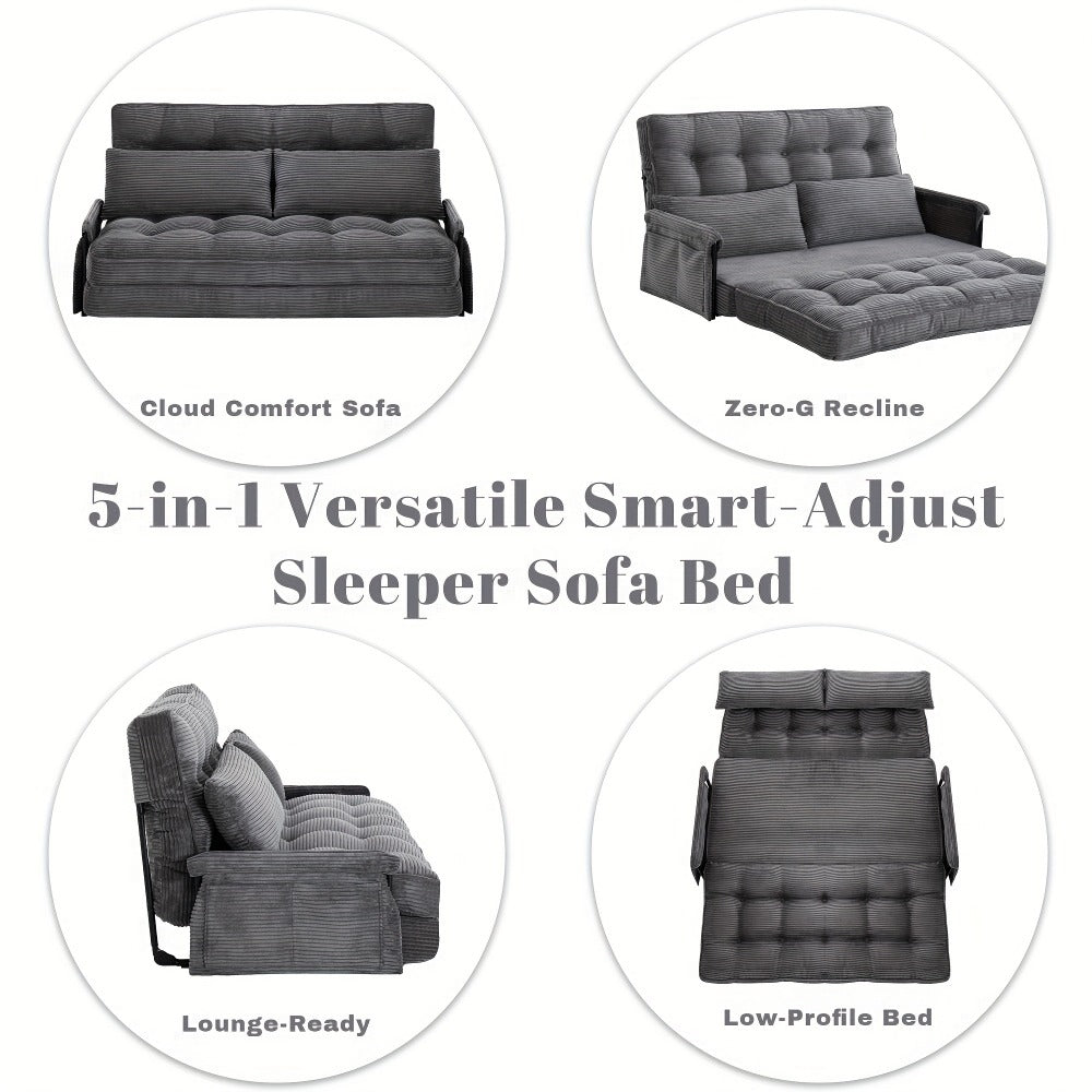 Convertible Sofa Bed with Memory Foam, Foldable Sleeper Chair Corduroy Fabric Metal Frame, Space Saving Sofa for Small Apartment Living Room Bedroom Studio Guest Room