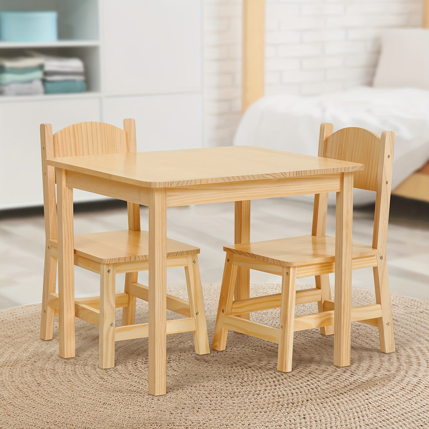 Solid Wood Toddler Table and Chair Set Ergonomic Kids Activity Table for Arts Crafts Reading Preschool Playroom Kindergarten Children Gift