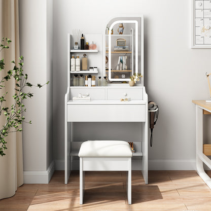[Dressing Table With Mirror] White Dressing Table With Sliding Mirror And Stool 4 Drawers Home High-End Bedroom Dressing Cabinet Integrated Small Apartment