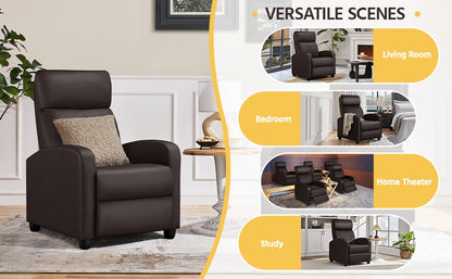Costoffs PU Leather Recliner Chair, Modern Adjustable Single Reclining Sofa with Pocket Springs, Comfortable Upholstered Leather Armchair for Living Room, Bedroom, and Home Theater
