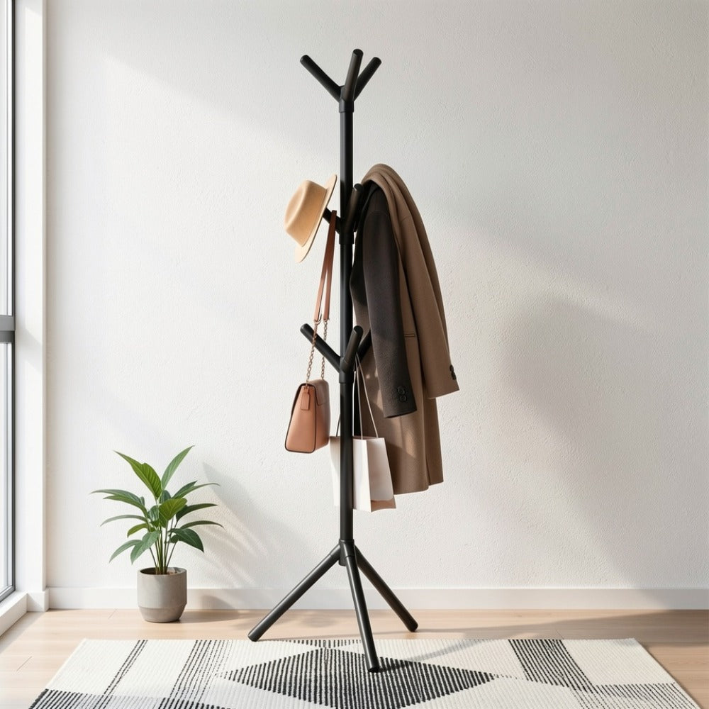 Vertical Coat Rack with 52 Hooks Space Saving Freestanding Coat Stand Modern Minimalist Design Stable Base for Entryway Bedroom Office Apartment