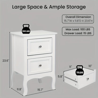LEADZM 2pcs Country Style Nightstand, Wood Nightstands With 2 Drawers, Bed Side Table/ Night Stand For Bedroom, College Dorm, Living Room