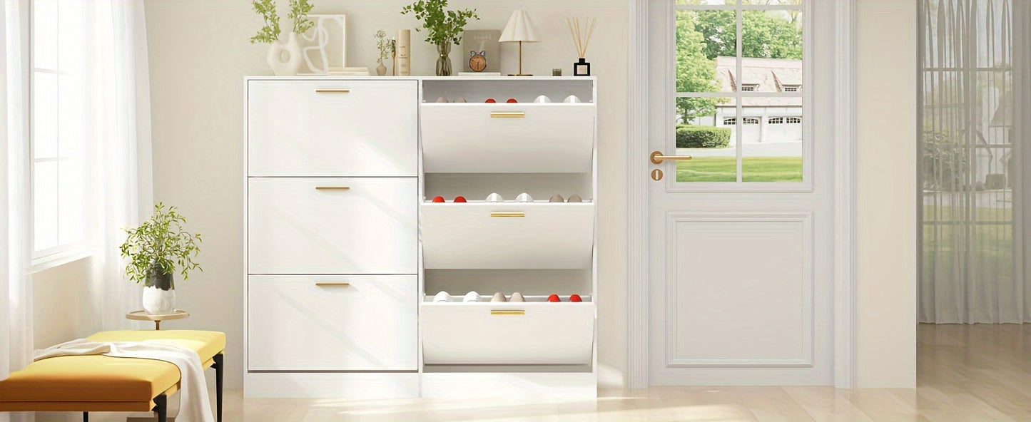 Modern Freestanding Hidden Narrow Shoe Cabinet with 3-Flip Drawers - Space-Saving Vertical Shoe Storage Organizer, Flip- Shelves Suitable for Entryway, Hallway, Narrow Spaces - Assembly, No Installation Required