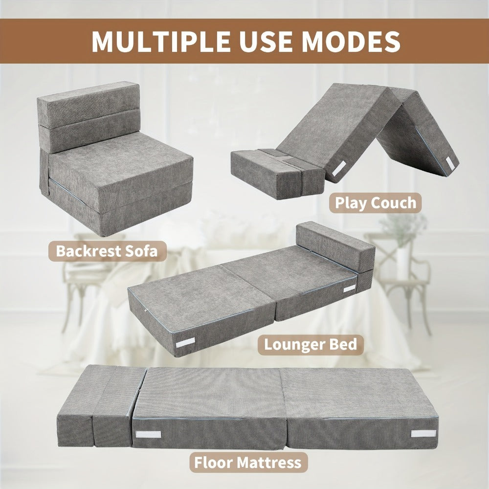 Tri-Fold Folding Mattress Floor Sofa Bed, Portable Memory Foam Sleeping Mat Convertible Couch for Adults Camping Guest, 63"×25.6"×6" - Furn Mivo