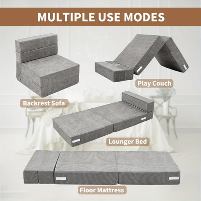 Tri-Fold Folding Mattress Floor Sofa Bed, Portable Memory Foam Sleeping Mat Convertible Couch for Adults Camping Guest, 63"×25.6"×6" - Furn Mivo