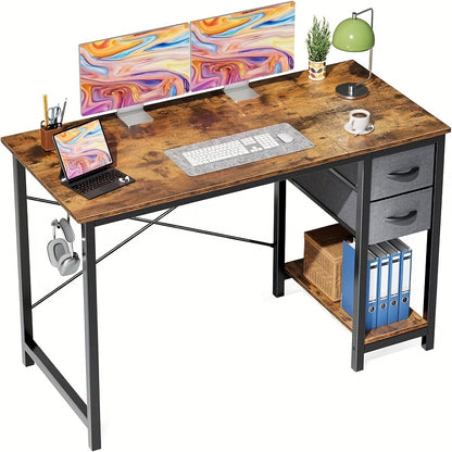 47-Inch Computer Gaming Desk with 2 Adjustable Fabric Storage Drawers, Ideal for Work, Writing, And Study, Computer Desk