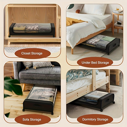 Rolling Under-Bed Storage Drawer with Wheels | Metal Frame, Bedroom Organizer for Clothes, Blankets, Shoes & Bedding – Gray & Black, 1pc or 2pc