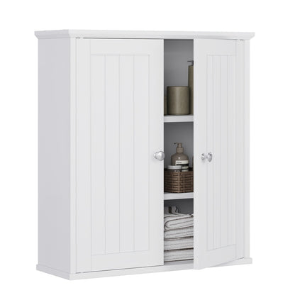 Wall Mounted Bathroom Cabinet with Shelf Linen Tower White, Kitchen Garage Laundry Room Wall Storage Cabinet with Adjustable Shelves