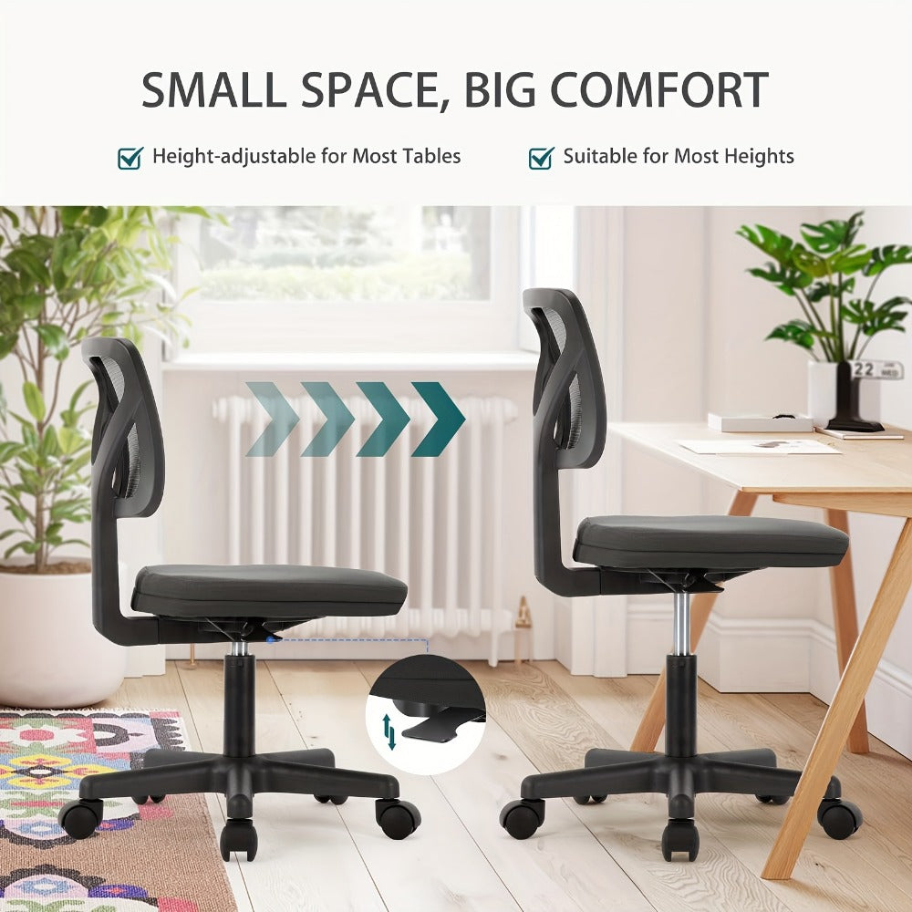 Low Back Mesh Armless Office Chair with Lumbar Support – Swivel Rolling Computer Chair for Home Office, Gaming & Study, Youth, Students & Adults, Black, Pink, Gray, Orange, Yellow