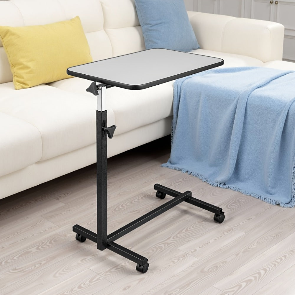 Height Adjustable Rolling Overbed Table with Wheels & Brakes – Mobile Laptop Desk Side Table 27"-44", MDF Top Iron Frame for Bedroom Living Room Kitchen Study, Black & Gray