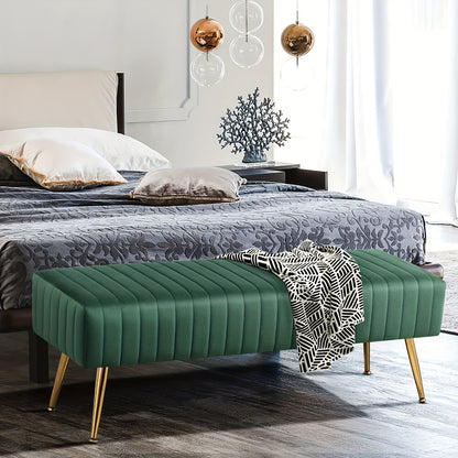 Luxury Shoe Changing Bench with Gold-Plated Legs & Velvet - 44-Inch Bedside Entryway Furniture, Sturdy Frame, Footrest, Step Stool for Bedroom End or Door - Elegant Storage Bench for Decor