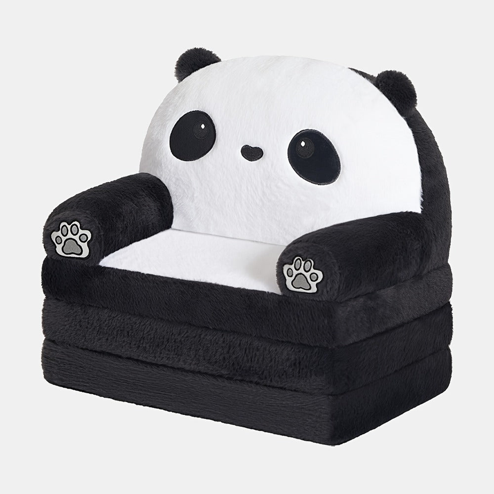 Cute Teddy Bear Kids Foldable Sofa 2-In-1 Fold Out Couch Soft Polar Fleece Chair High-Density Foam PP Cotton Lounger for Playroom Boys Girls Room Decor