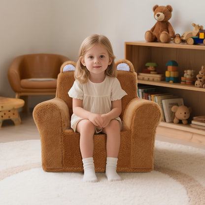 Kids Sofa/Teens - Ultra-Soft Teddy Bear Fleece & Machine-Washable Cover | 19.2"x13"x19.7"Ergonomic Support Chair, 5.6lbs Lightweight | Breathable Skin-Friendly Lounger For Game Room/Playroom (Cozy Beige)