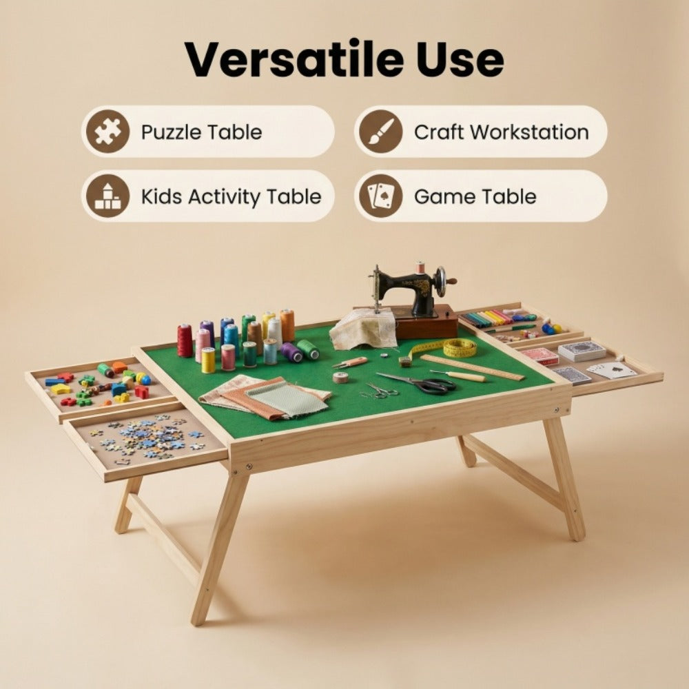 This Multifunctional Game Table Is Foldable And Features Drawer Storage Compartments. The Non-Slip, Integrated Storage Design Is Perfect for Puzzles, Board Games, And Camping - Combining Entertainment, Office Work, And Storage