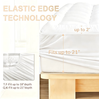 [Cooling Mattress Topper] Cooling Mattress Topper - Cooling Plush Mattress Pad Cover - Pillow Top Deep Pocket With Breathable 7D Spiral Fiber Filling Cooling Mattress Cover Protector, Mattress Encasements Mattress Pad Premium Mattress Cover