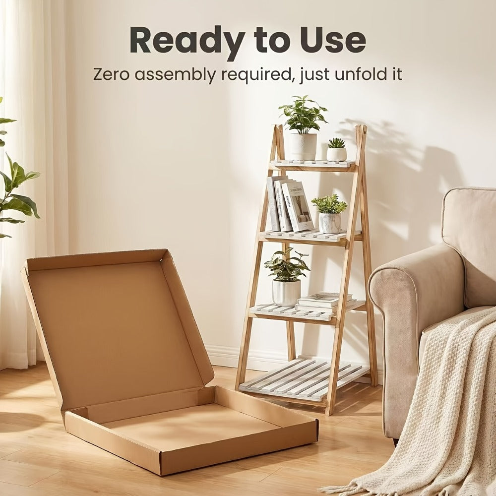 4-Tier Ladder Shelf, Wooden Plant Shelves, Ladder Bookshelf, Rustic Flower Display Rack, Wooden Display Shelves Plant Stand, Indoor Ladder Shelf For Living Room, Office, Bedroom