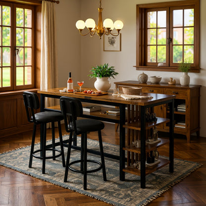 3-Piece Counter Height Dining Table Set with Faux Leather Bar Stools & Storage Shelves - Modern Farmhouse Breakfast Nook Set for Small Spaces, MDF Top & Metal Frame
