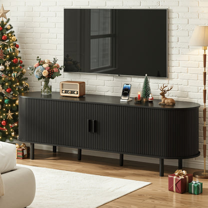 PAZCASA 70.8 Inch/55 Inch TV Stand with Power Outlet for Tvs Up to 75 Inch, Entertainment Center with Storage And Adjustable Shelves, Modern Media Console with Sliding Doors for Living Room, Walnut/Black/Oak