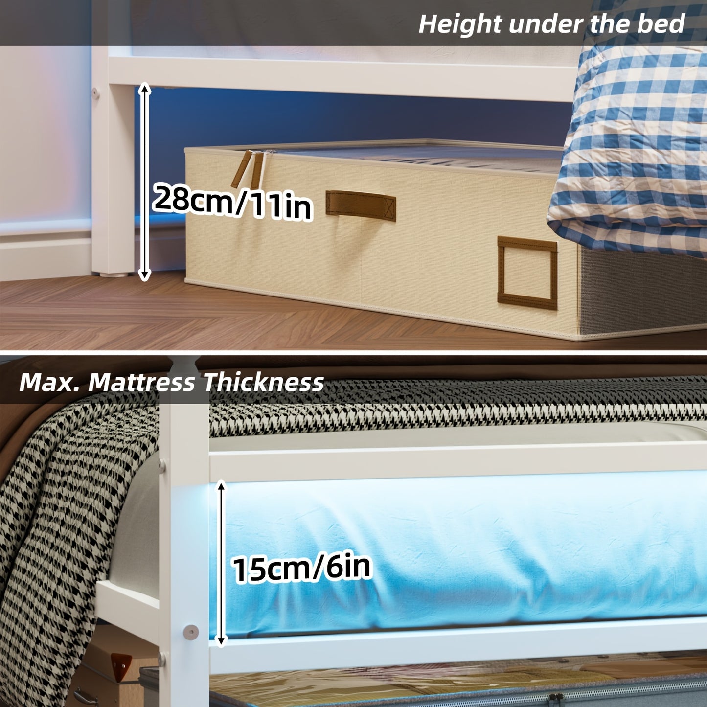 TOMNK Bed Frame Twin Size with LED Lights And Charging Station, Heavy-Duty Metal Design, Easy Assembly, Black/White, Contemporary Style for Modern Bedrooms, Sleek Bed Design | Functional Furniture, for Halloween And Christmas