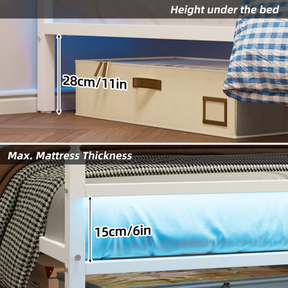 TOMNK Bed Frame Twin Size with LED Lights And Charging Station, Heavy-Duty Metal Design, Easy Assembly, Black/White, Contemporary Style for Modern Bedrooms, Sleek Bed Design | Functional Furniture, for Halloween And Christmas