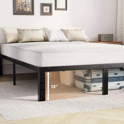 [Metal Platform Bed Frame] Bed Frame - 4 Size Platform Bed Frame Metal Mattress Foundation with Steel Slat Support, No Box Spring Needed, Storage Space Under Frame, Easy Assembly, Black