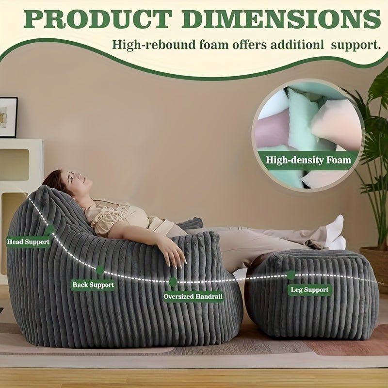 Modern Extra-Large Adult Bean Bag Chair with Footrest, Ergonomic Design, New Fat Cat-Shaped Sofa, Removable And Washable Sofa Cover, Perfect for Leisure, Reading Or Gaming, Suitable for Living Rooms, Bedrooms, Dormitories, Apartments, And Offices